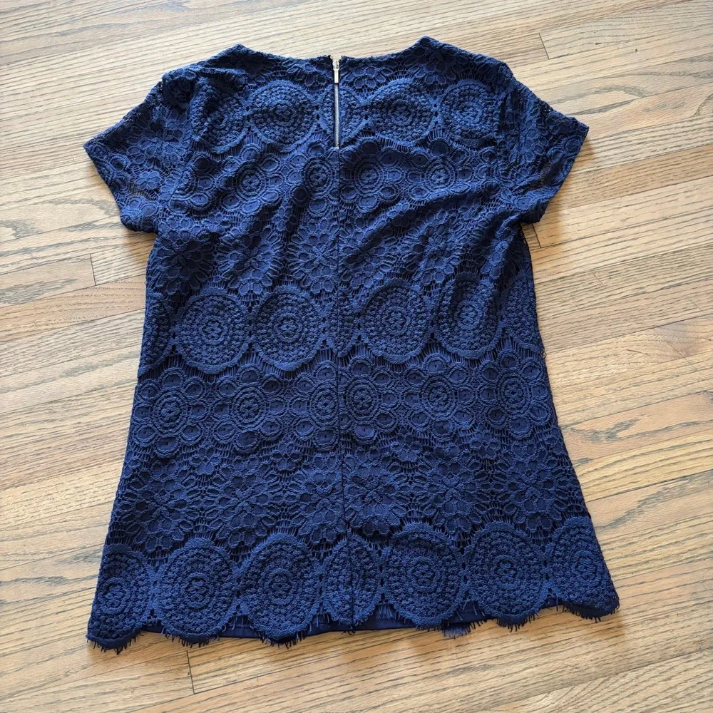 Laundry by Shelli Segal Navy Blue Lace Short Sleeve Top Blouse Size 8